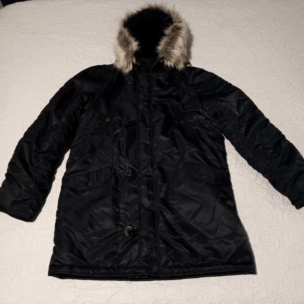 J. Crew Blue and Brown Parka Jacket with Faux Fur Hood - Picture 3 of 9